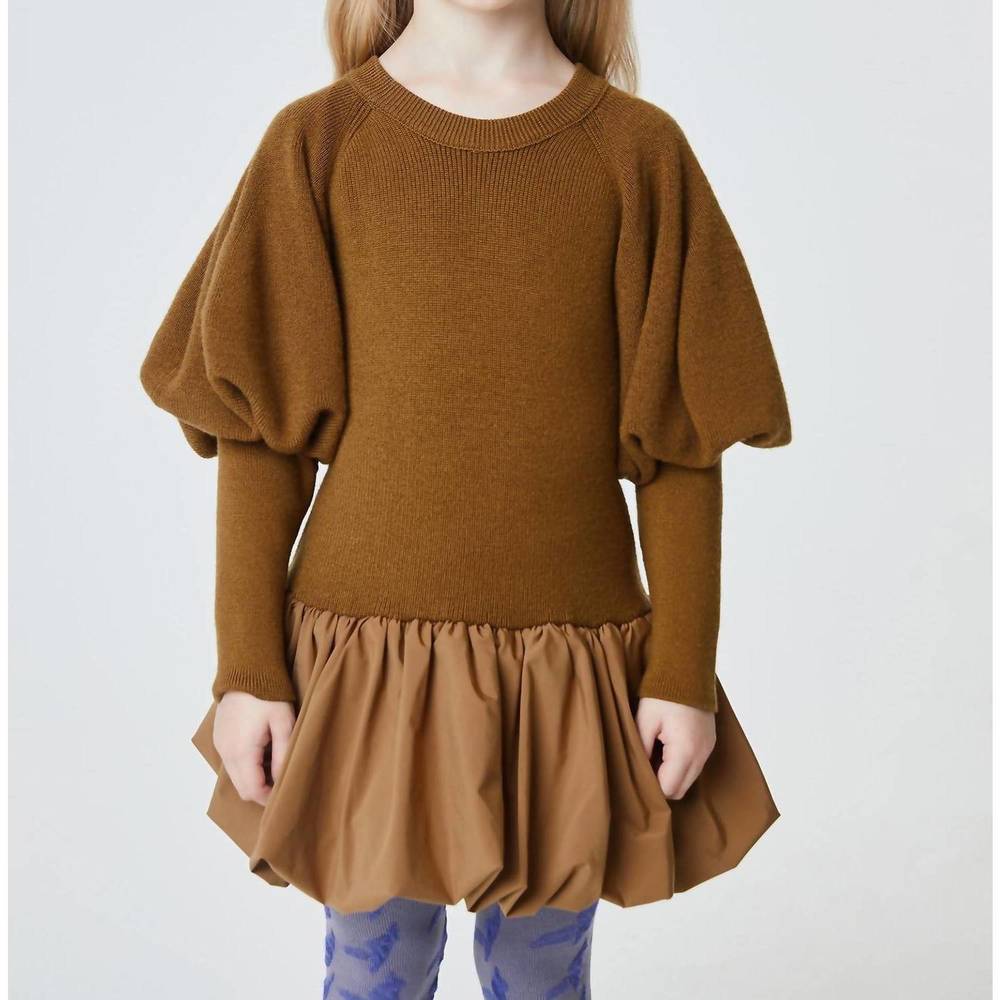 NEW JNBY kids knit puffer sweater dress in brown
